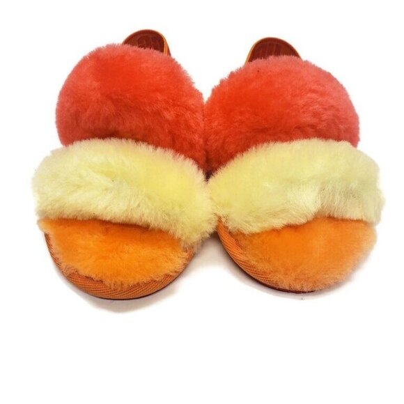 UGG Sz 6 Age 2-3 Oh Yea Slide Slippers S/N 1116636T Lamb Fur Red Orange Toddler - Picture 5 of 8